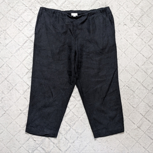 Pure J. Jill Linen Slim Crops Pants Women's Large Black Pockets Pull On - Picture 1 of 3